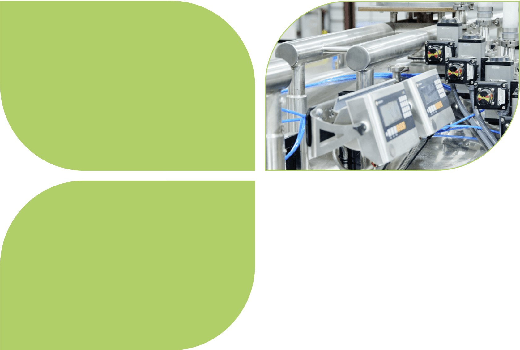 green decorative shapes with machine in one